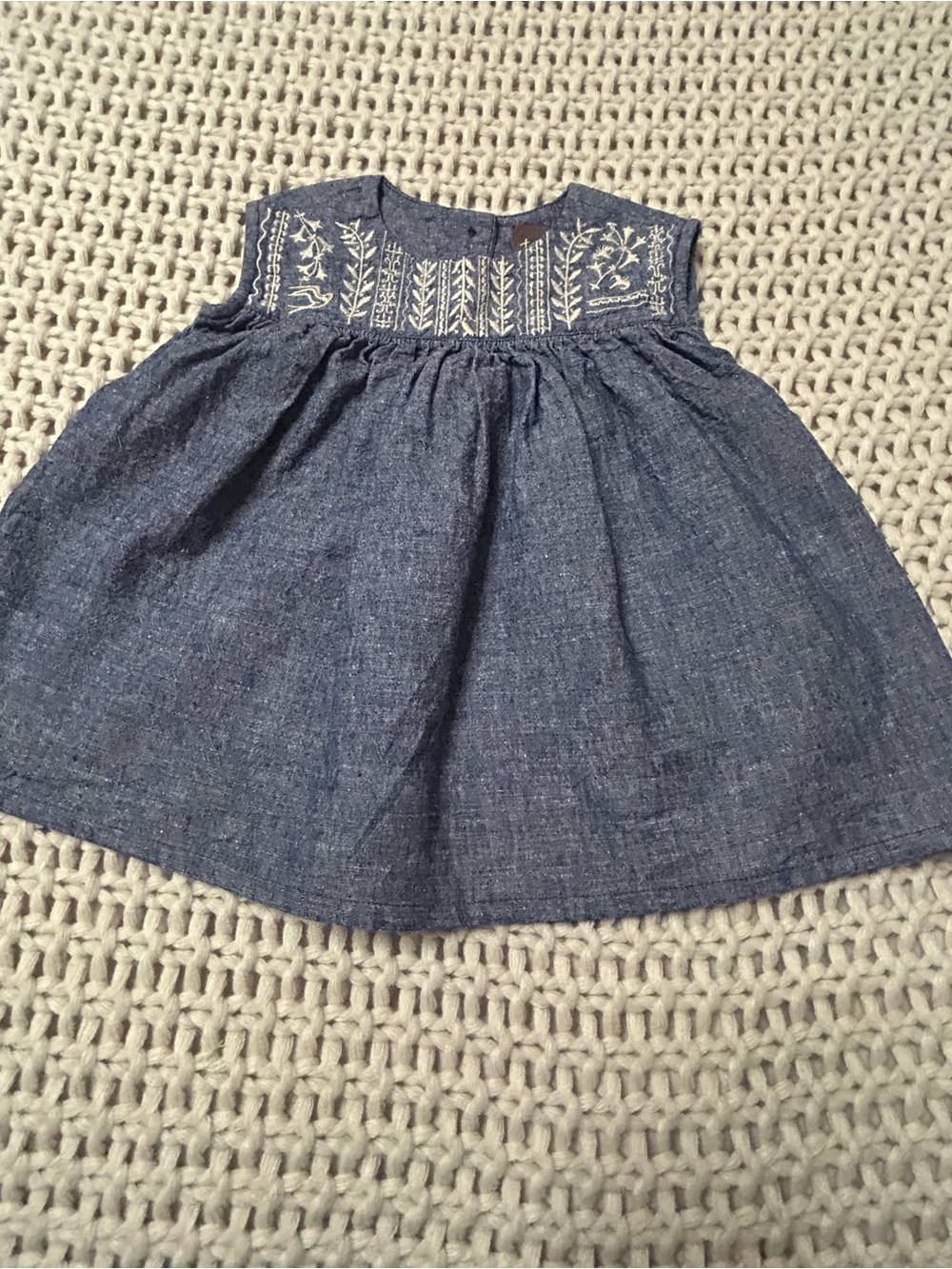 Tea Blue Embroidered Chambray Kids Dress Size 6-9 months